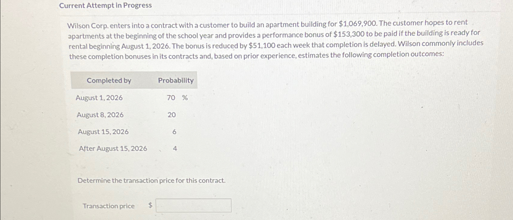  Current Attempt in Progress Wilson Corp. enters into a contract with