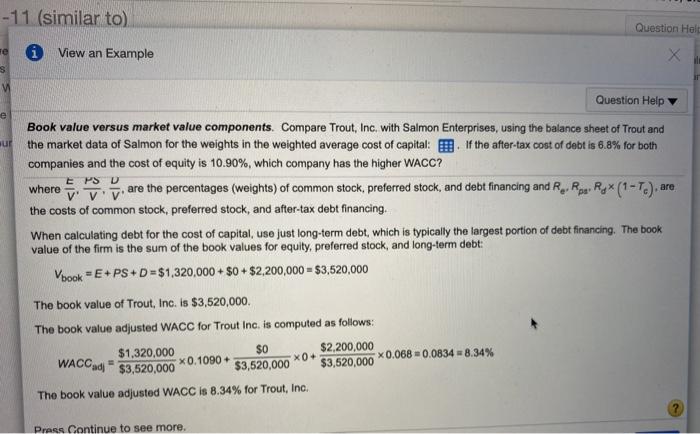 % P11-11 (similar to) Book value versus market value components Compare Trout,