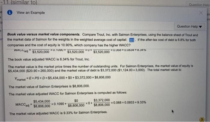 Inc. with Salmon Enterprises, using the balance sheet of Trout and the