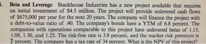  Beta and Leverage Stackhouse Industries has a new project available that