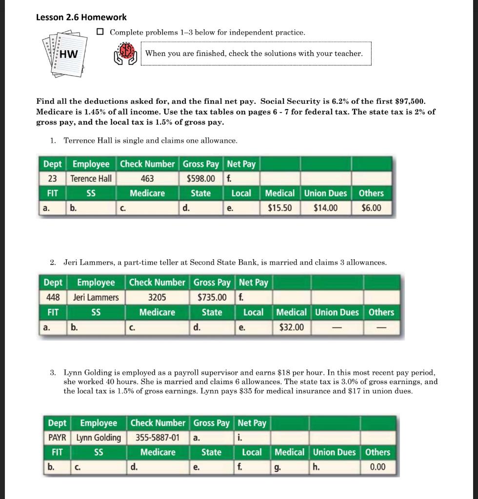 Lesson 2.6 Homework Complete problems 1-3 below for independent practice. Find