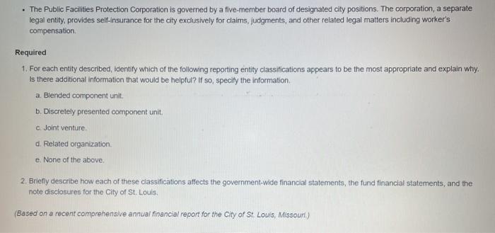 the Reporting EntityCity of St. Louis, Missoun) The following descriptions, modified for