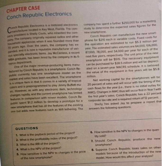  please slove this case CHAPTER CASE Conch Republic Electronics Canut anch