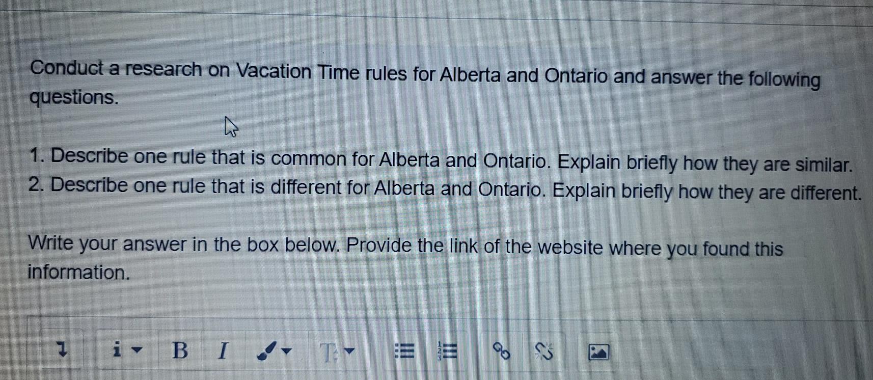  help Conduct a research on Vacation Time rules for Alberta and