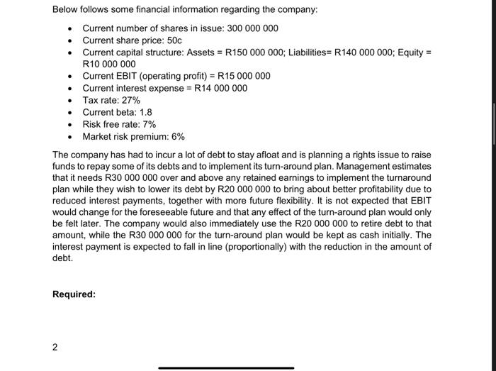 Question 1 (30 Marks) (Capital structure decision making, learning units 7, 13