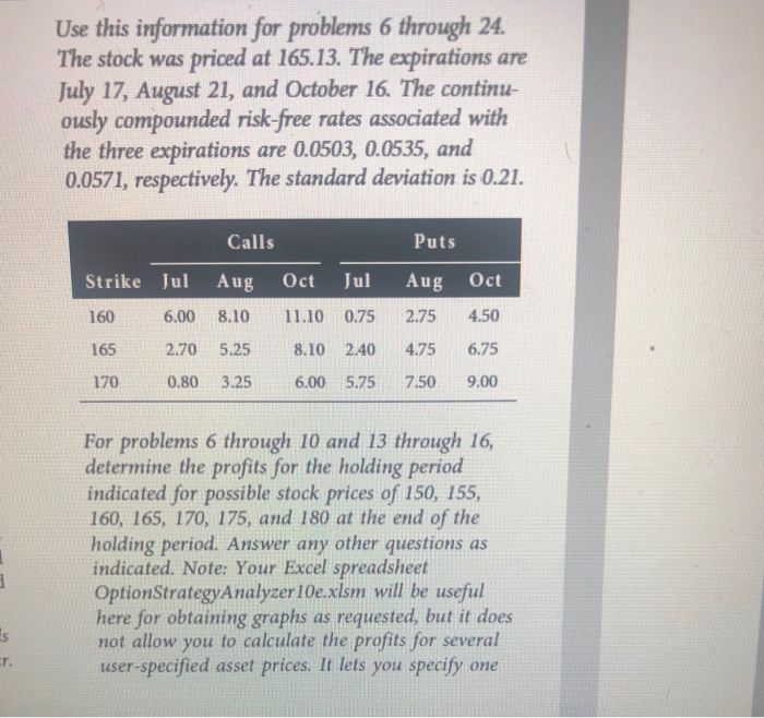  Construct a bear money spread using the october 165 and 170