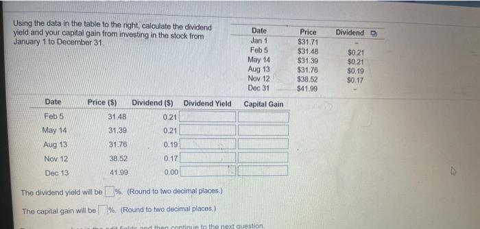  Using the data in the table to the right, calculate the