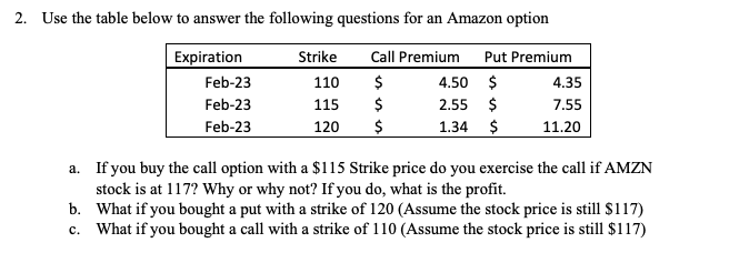  Use the table below to answer the following questions for an