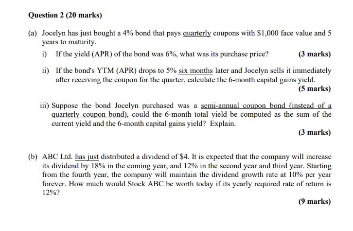 please reply as fast as you could thank Question 2 (20 marks)
