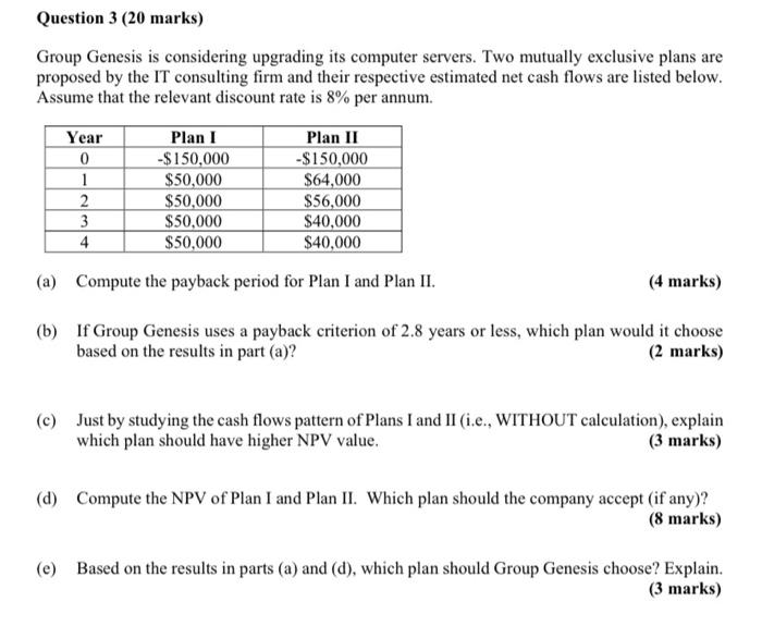  Question 3 (20 marks) Group Genesis is considering upgrading its computer