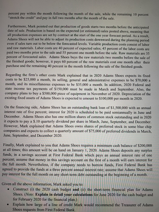 the 2020 cash budget and the short term financial plan for adams