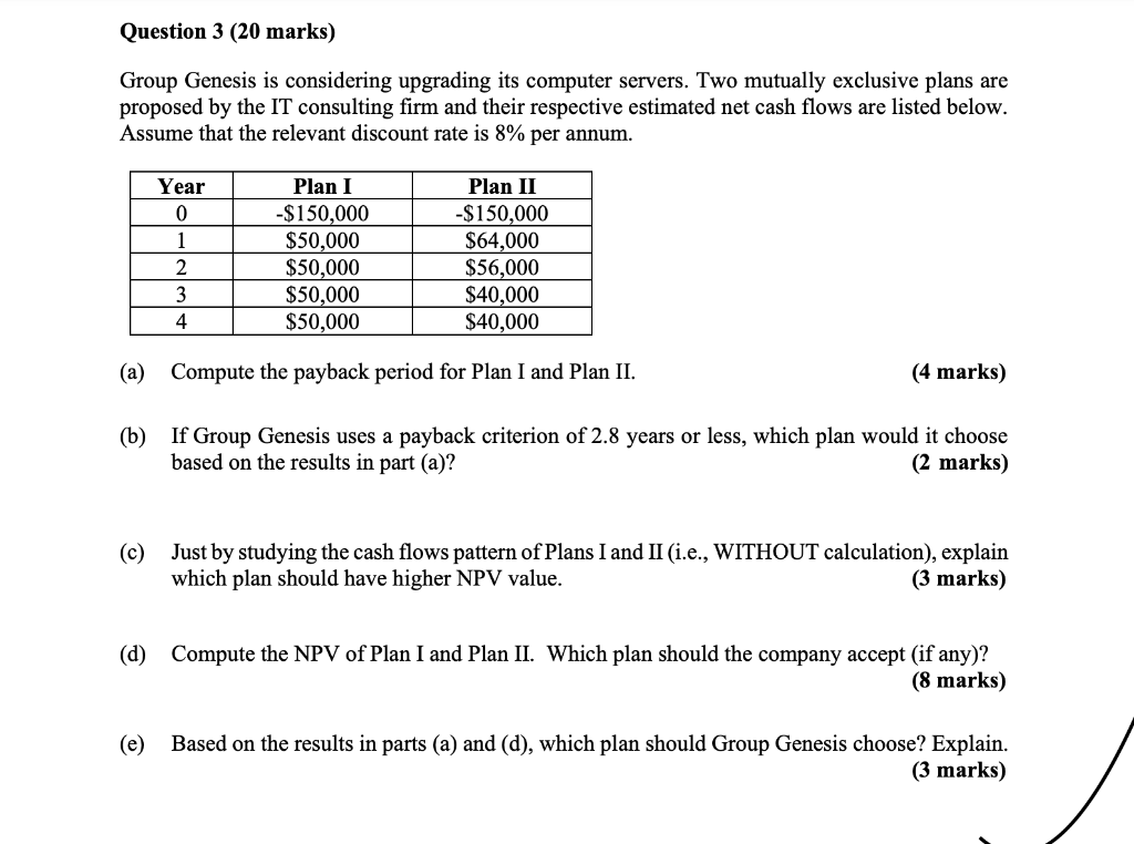  show the calculation steps Question 3 (20 marks) Group Genesis is