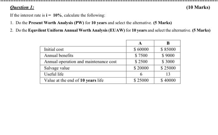 solve this Question faster Question 1: (10 Marks) If the interest rate