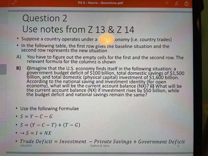  PS 5 - Macro - Questions.pdf . Question 2 Use notes