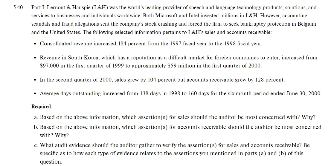 Auditing: Complete the given bolded sections.Read the case 5-40 below and understand