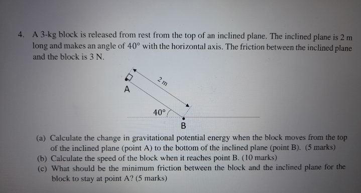  4. A 3-kg block is released from rest from the top