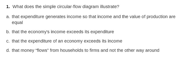  1. What does the simple circular-flow diagram illustrate? a. that expenditure