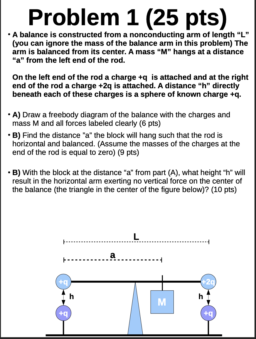  Problem 1 (25 pts) - A balance is constructed from a