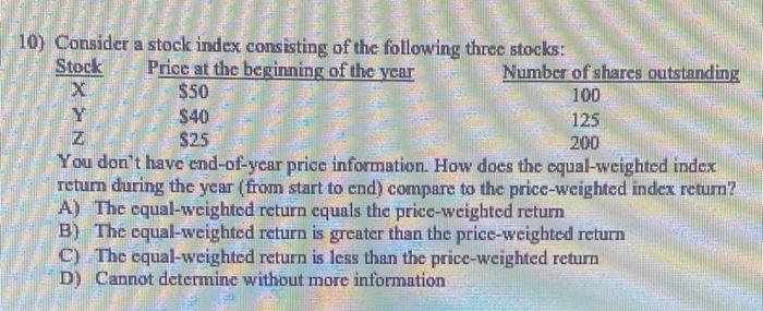 How does the equal-weighted index return during the year compare to price-weighted