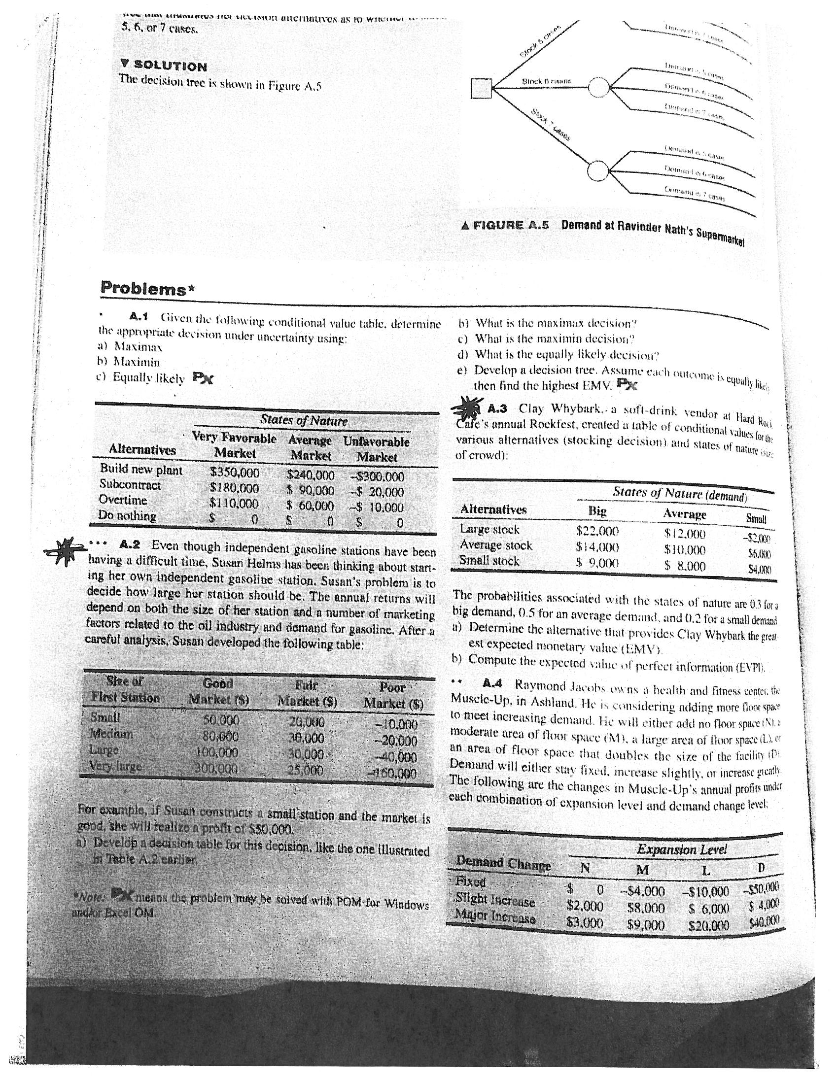 6) and Problem A3 (File name: Decision Analysispdt) The pdf File names