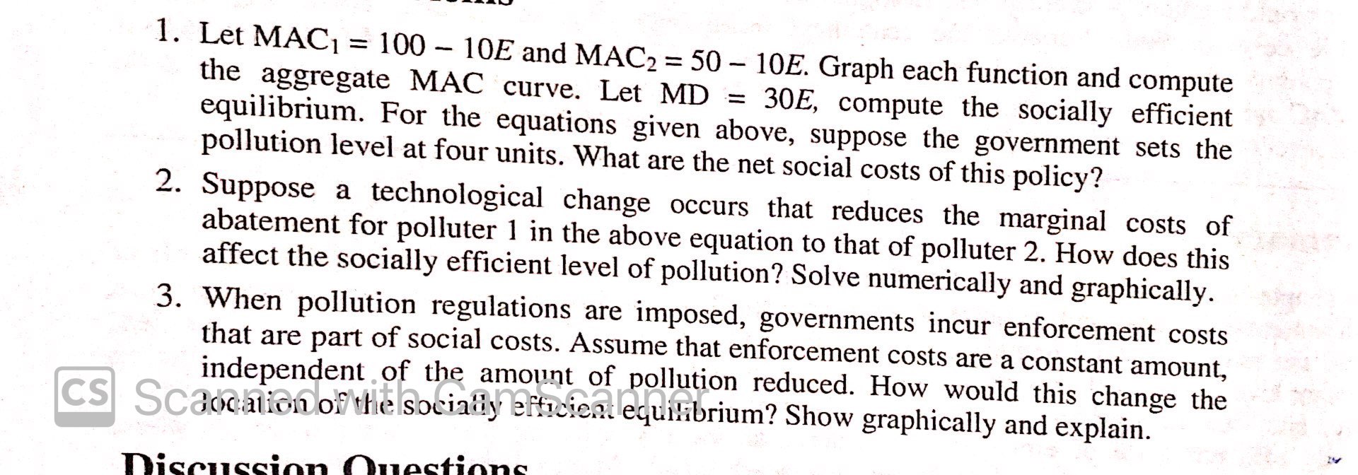  1. Let MAC1 = 100 - 10E and MAC2 = 50