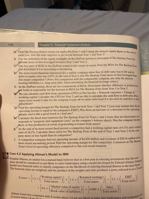 Chapter 4 Financial Statement Analysis Find The Backup Zone's return on