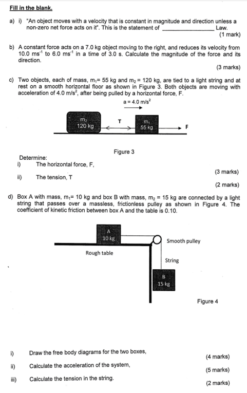  Fill in the blank. a) 1) "An object moves with a