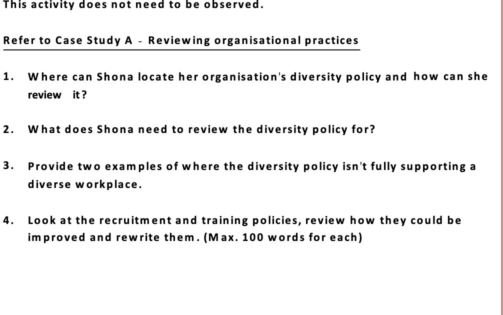 This activity does not need to be observed. Refer to Case