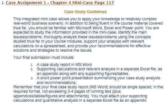  1. Case Assignment 1 - Chapter 4 Mini-Case Page 117 Case