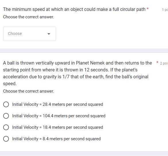  The minimum speed at which an object could make a full