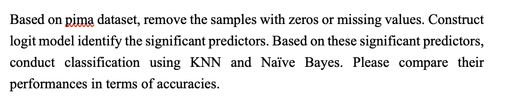 Based on pima dataset, remove the samples with zeros or missing