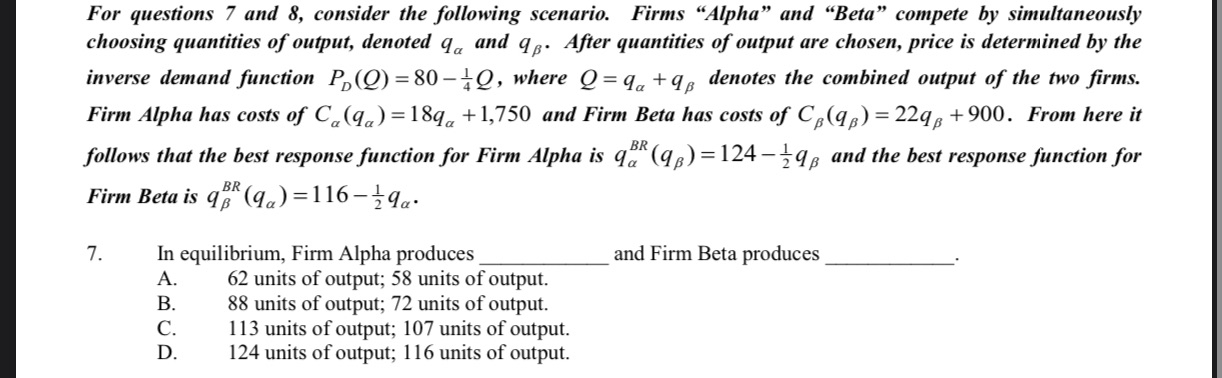 I need help narrowing down the choices for question 7 of my