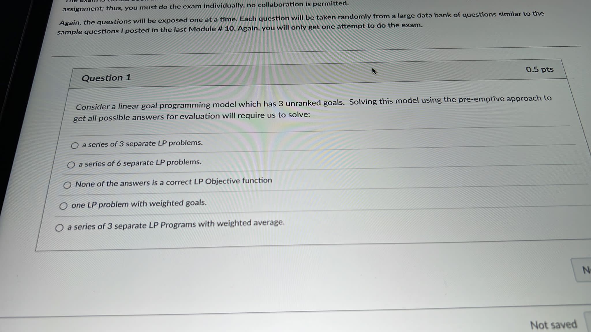  assignment; thus, you must do the exam individually, no collaboration is