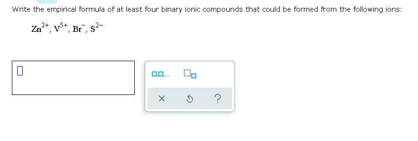 Write the empirical formula of at least four binary ionic compounds