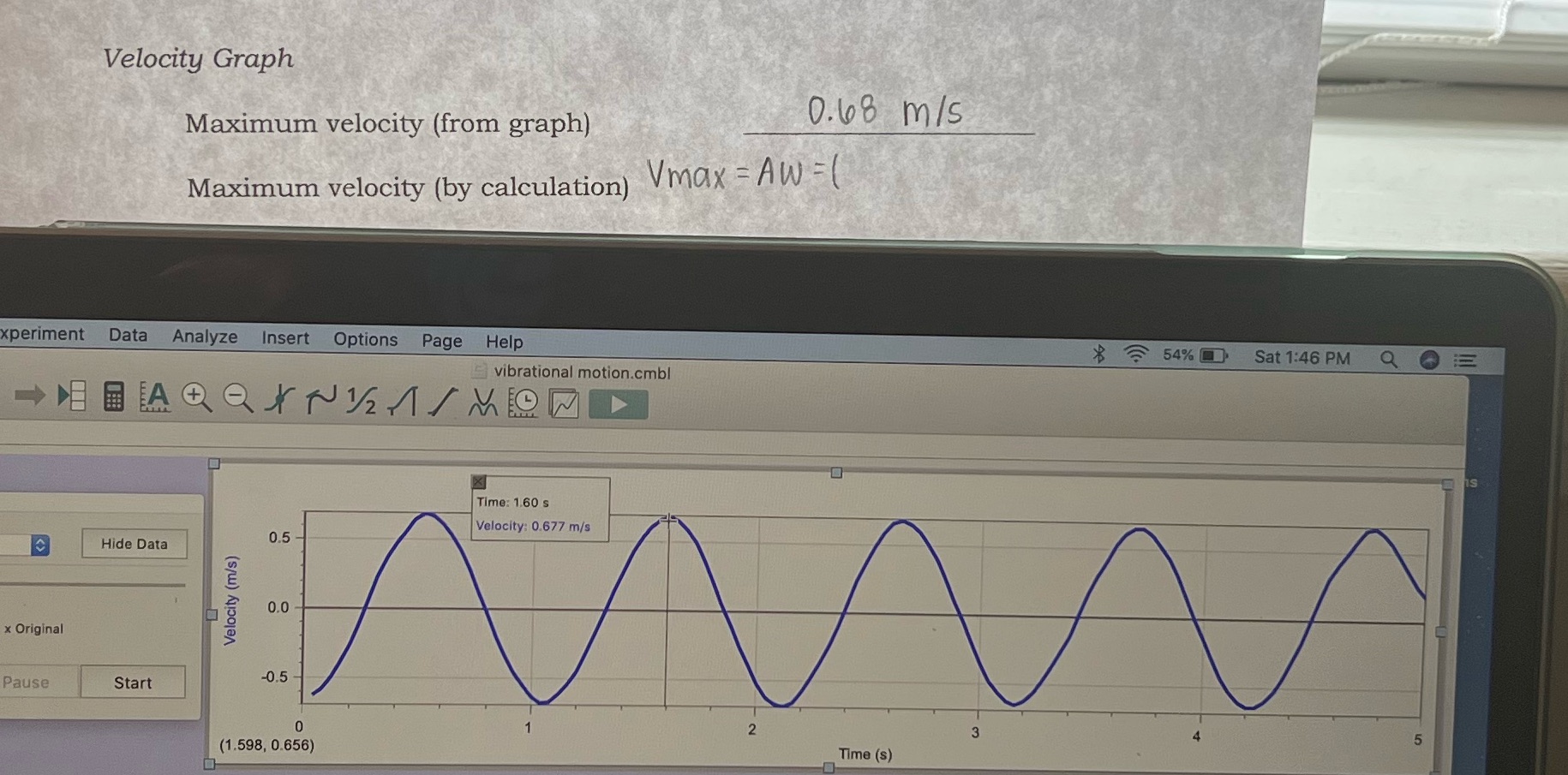 How do I calculate maximum velocity by calculation using formula Vmax=Aw? W=