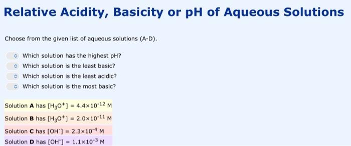  please solve and show all steps and calculation Relative Acidity, Basicity