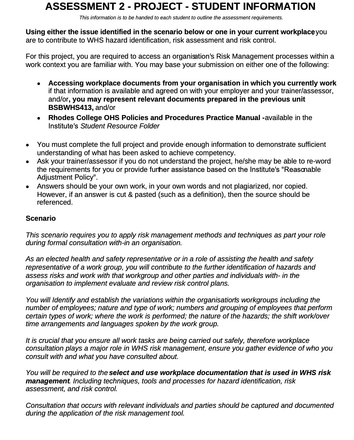  ASSESSMENT 2 - PROJECT - STUDENT INFORMATION This information is to