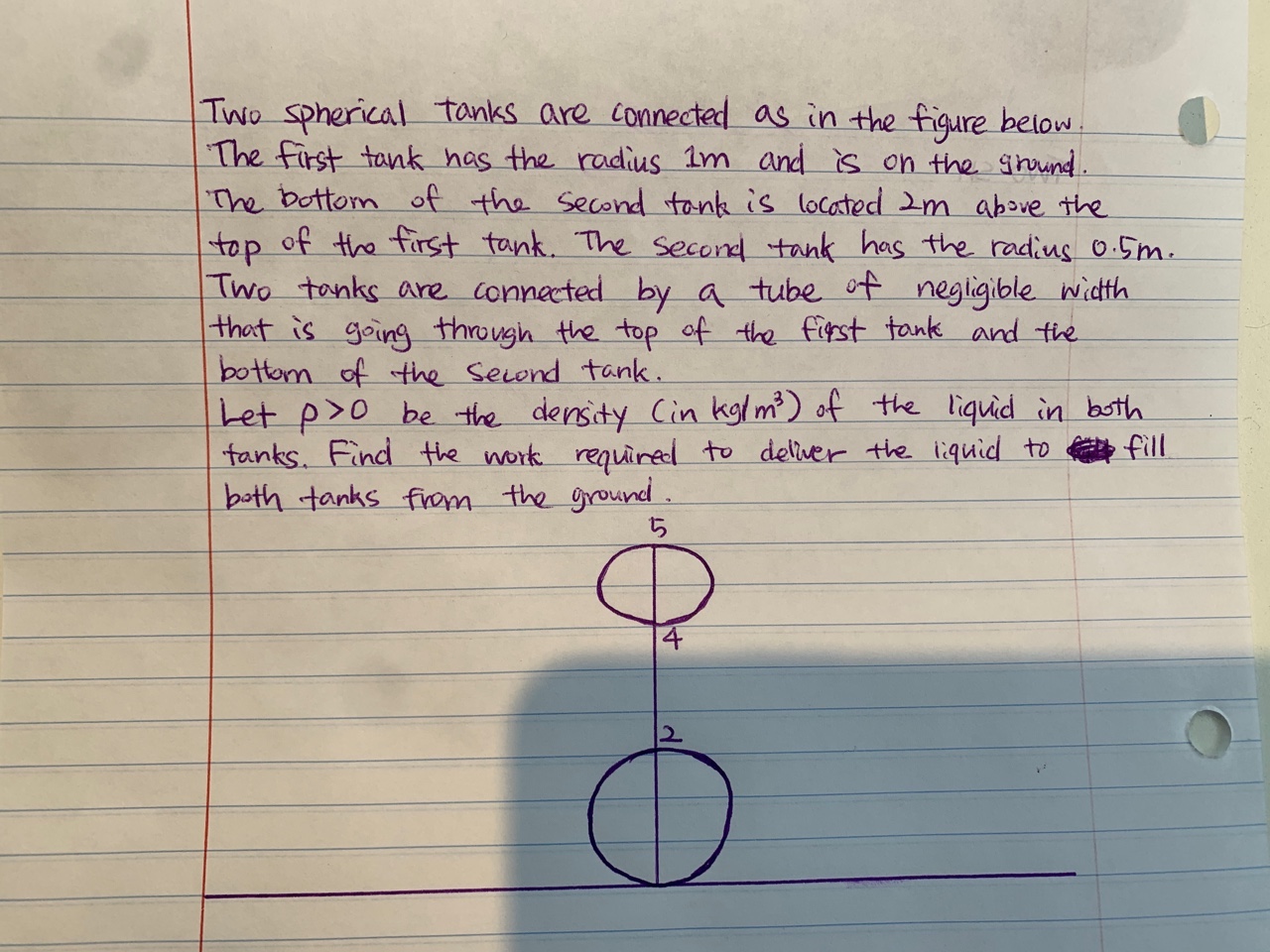 Calculus I Work Problem Two spherical tanks are connected as in the