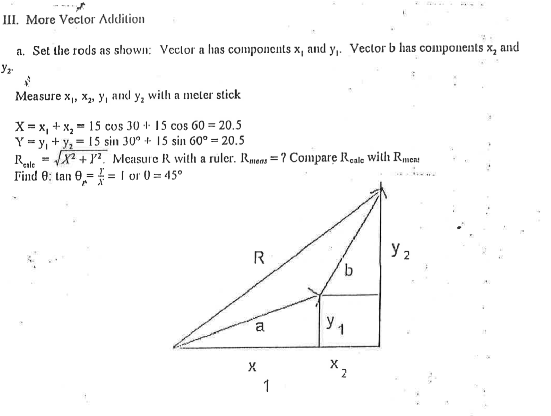  III. More Vector Addition a. Set the rods as shown: Vector