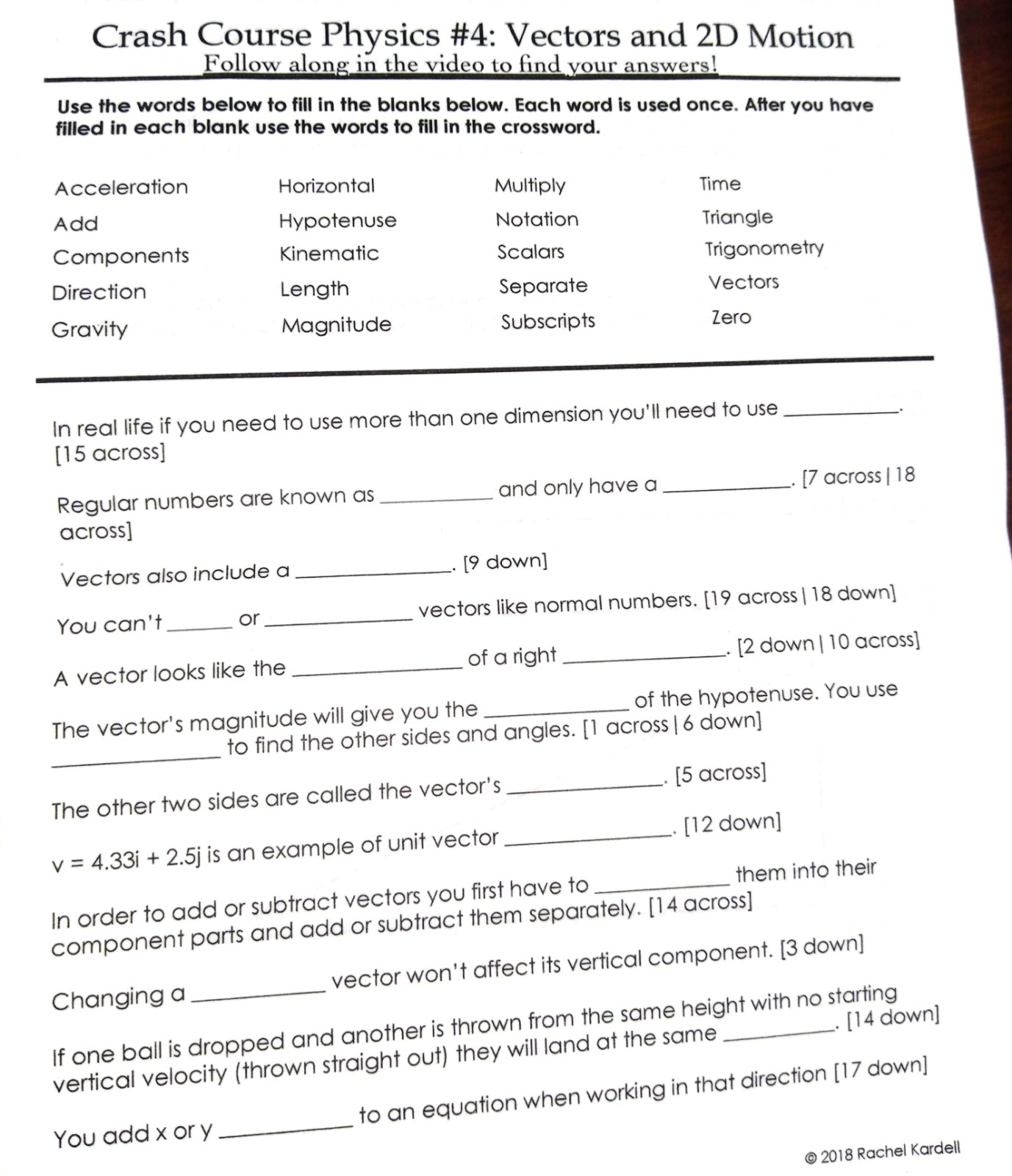 https://youtu.be/w3BhzYI6zXU Crash Course Physics #4: Vectors and 2D Motion Follow along in