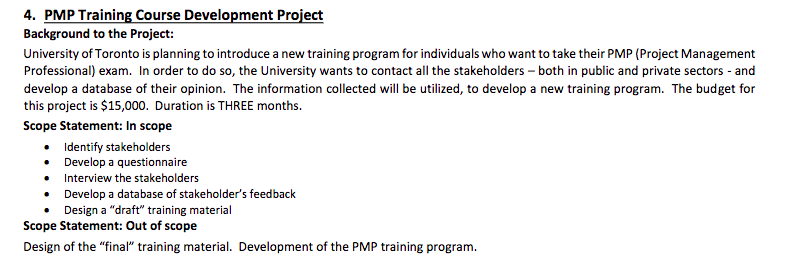 4. PMP Training Course Development Project Background to the Project: University