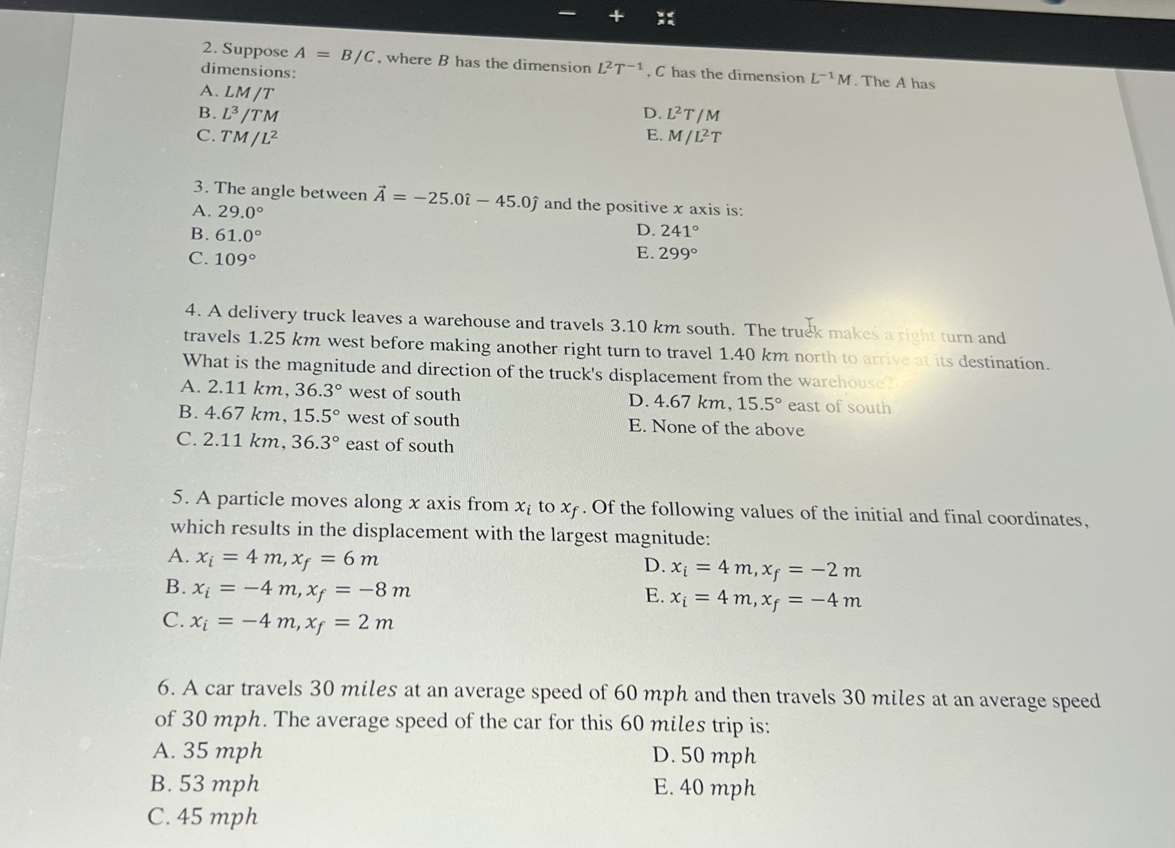 2. Suppose A = B/C, where B has the dimension LZT-1,