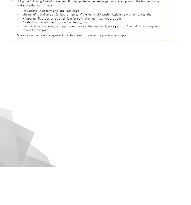  2. Using the following Case Management Plan template on the next