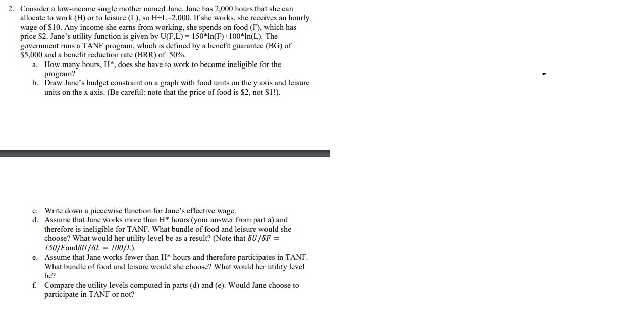  Please help me on this question 2. Consider a low-income single