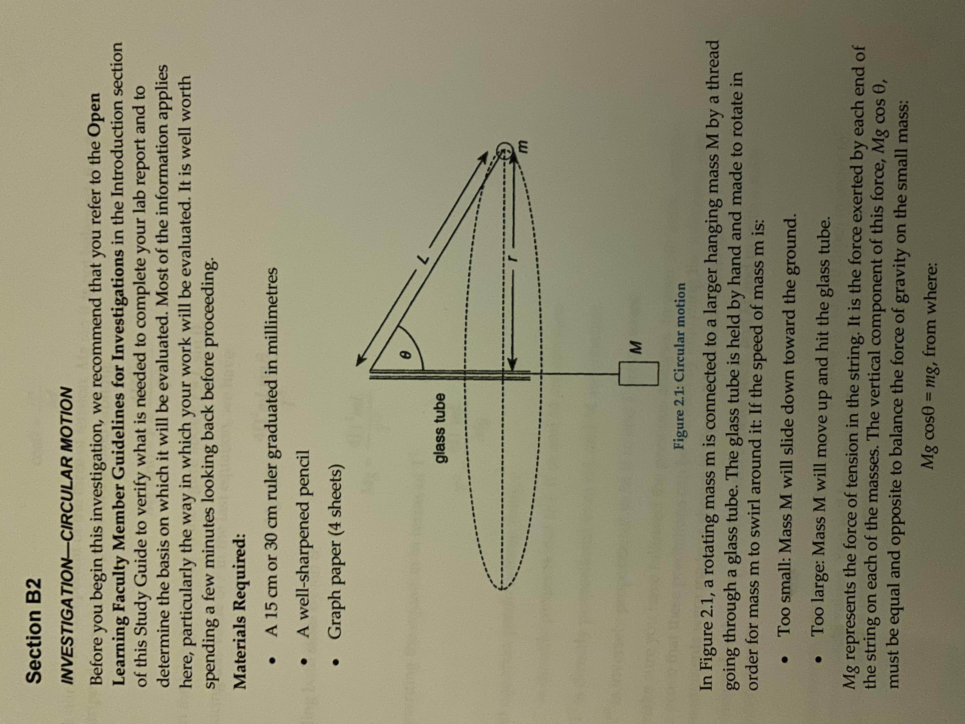  Section B2 INVESTIGATION-CIRCULAR MOTION Before you begin this investigation, we recommend