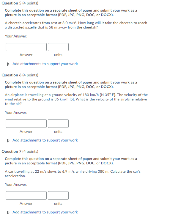 physics help Question 5 (4 points) Complete this question on a separate