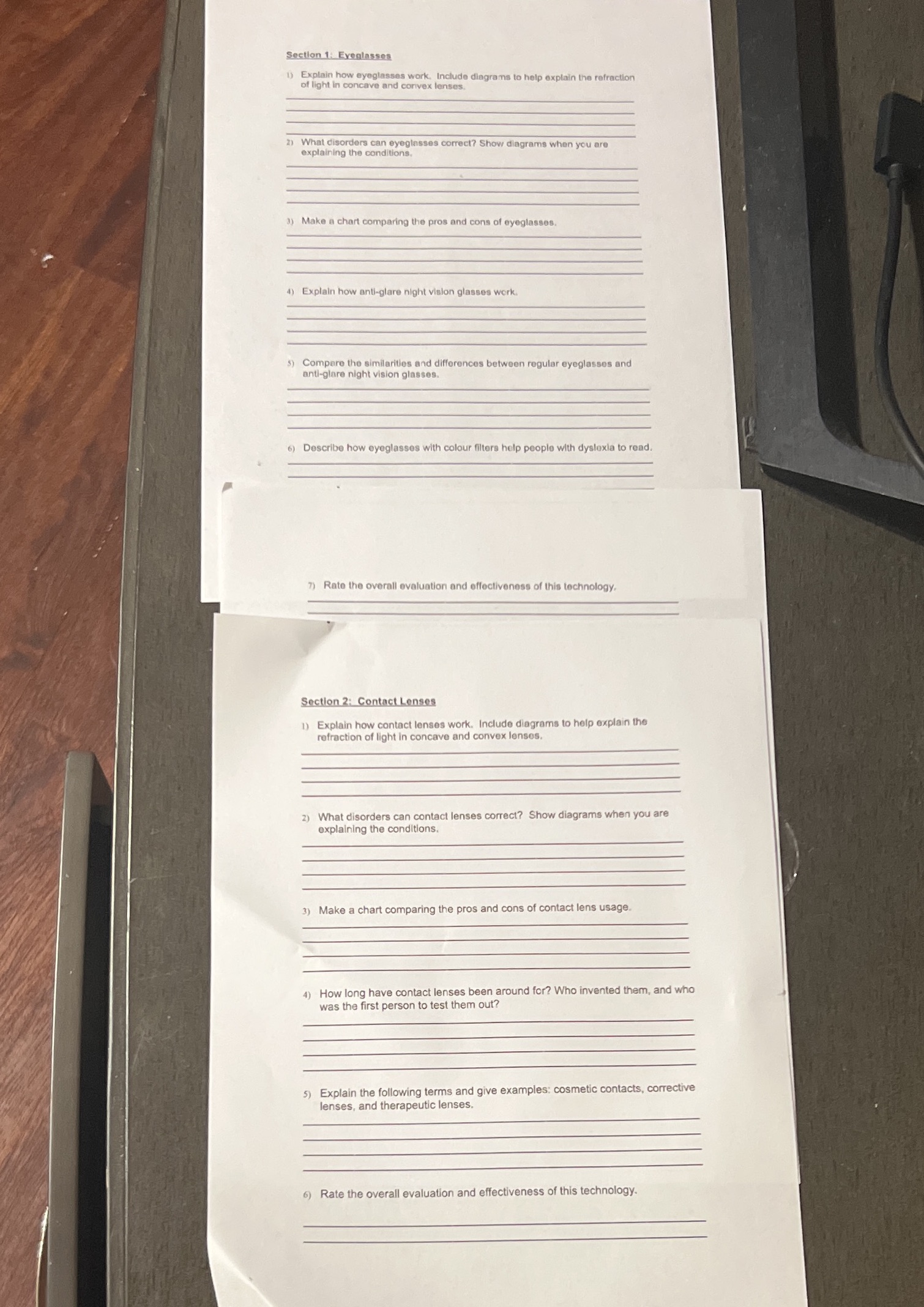 Section 1 from 1-7 Section 2 from 1-6 Section 1: Eyeglasses ()