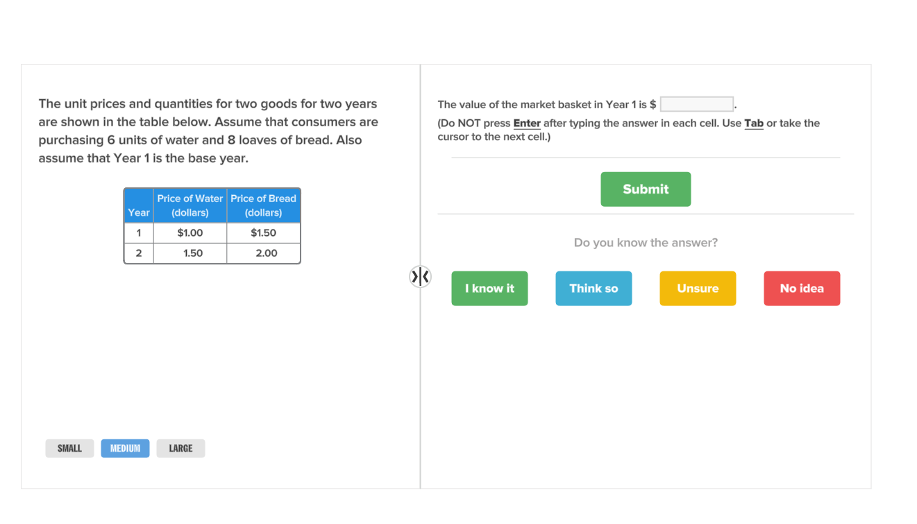 the unit prices and quantities for two goods for two years... The