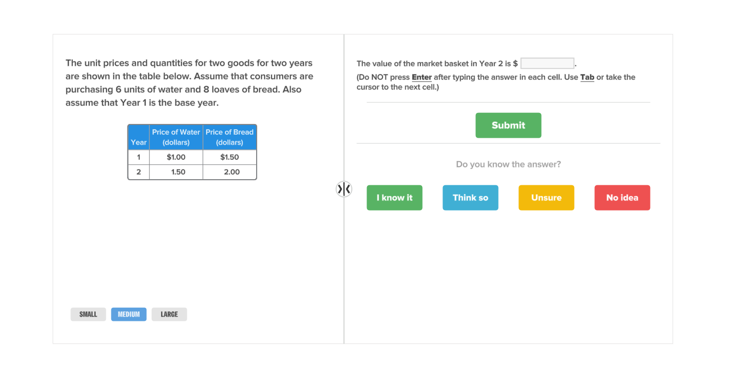 unit prices and quantities for two goods for two years The value