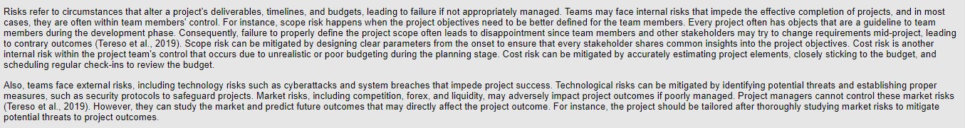 team's control, and outside the team's control. Tell how you would deal